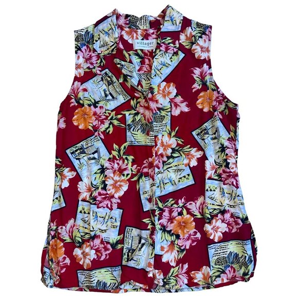 Villager by Liz Claiborne Button Up Hawaiian Tank Top - Picture 1 of 3